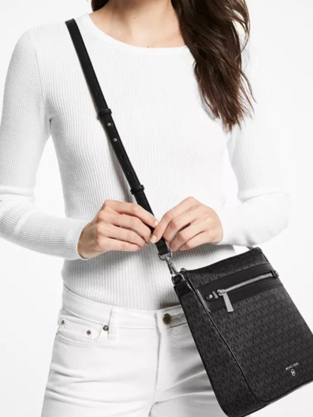 NWT Michael Kors Black/Gray MK Monogram Crossbody Bag- Water Resistance- OBO! - Picture 2 of 10